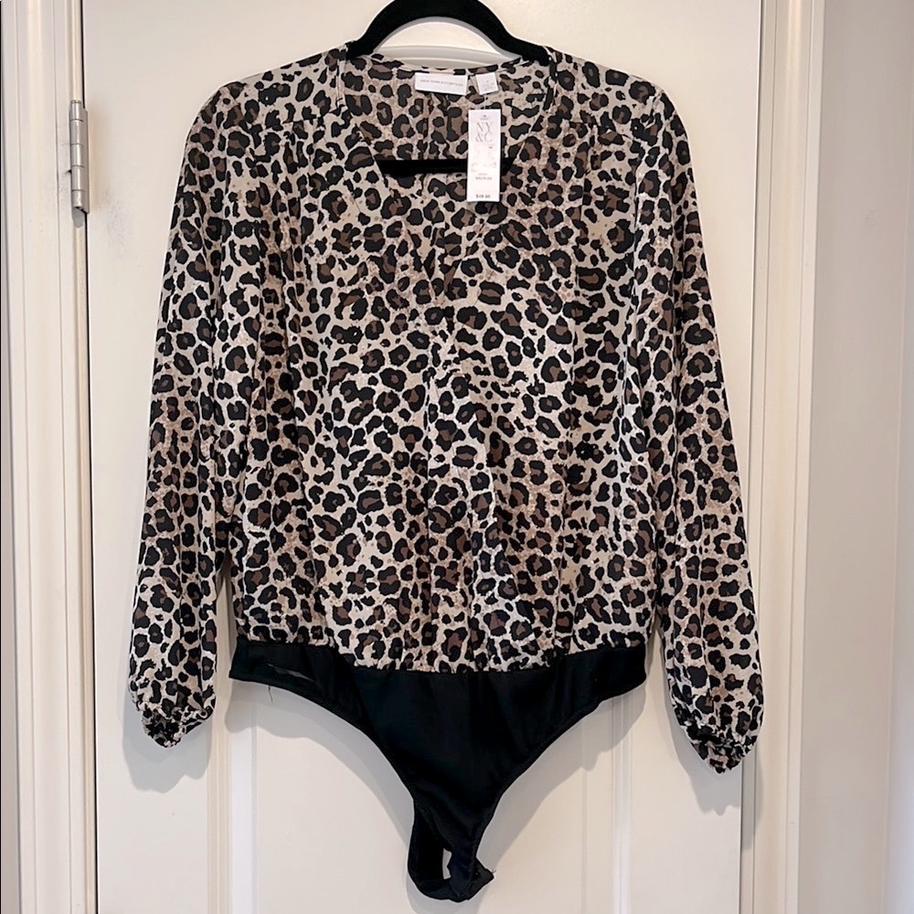 New York & Company Leopard Print Blouse Bodysuit